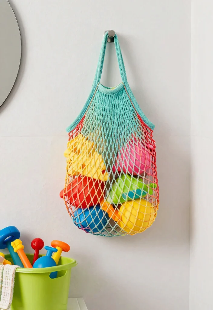 14 Shared Kids Bathroom Ideas That Actually Work - 9. Colorful Bath Toys Storage 1