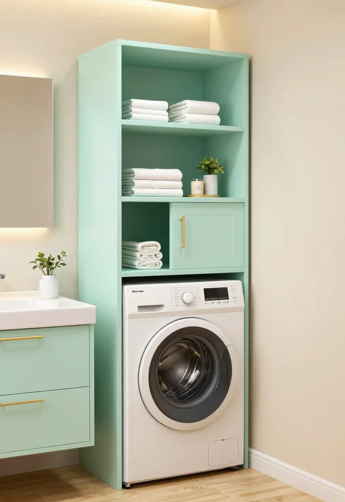 14 Small Bathroom With Washing Machine Ideas That Actually Work - 1. Vertical Cabinets for Concealed Storage 1