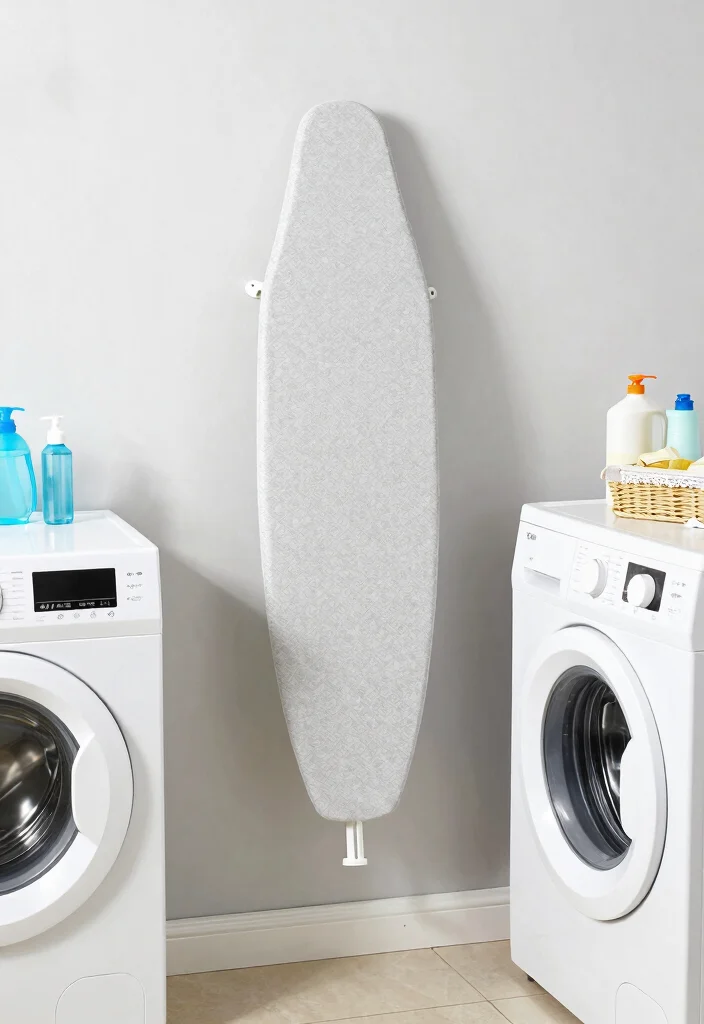 14 Small Bathroom With Washing Machine Ideas That Actually Work - 10. Wall-Mounted Ironing Board 1