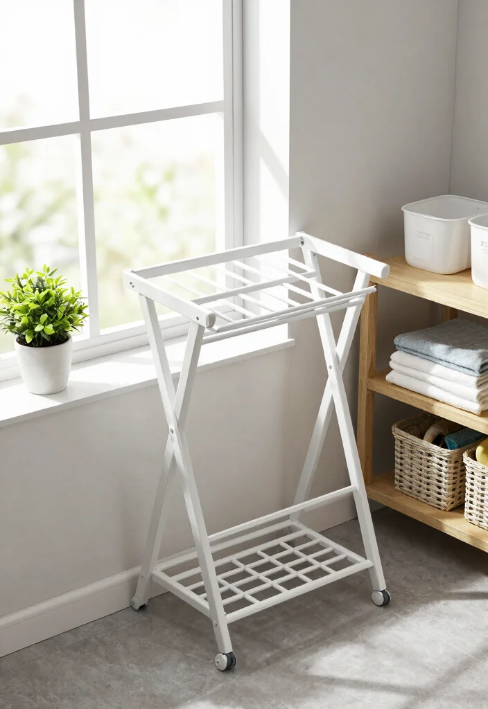 14 Small Bathroom With Washing Machine Ideas That Actually Work - 6. Compact Drying Rack Solutions 1