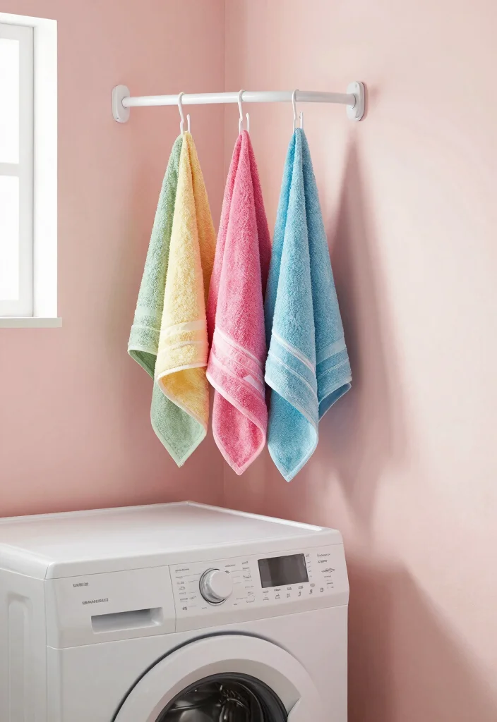 14 Small Bathroom With Washing Machine Ideas That Actually Work - 9. Hanging Rods for Easy Access 1