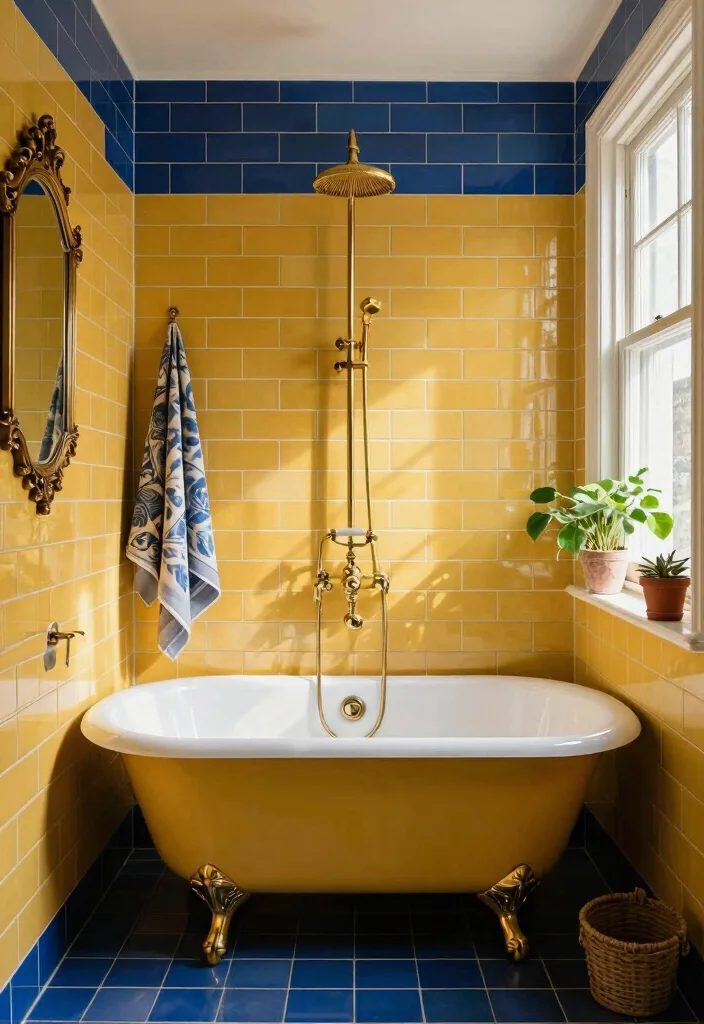 14 Subway Tile Bathroom Ideas That Never Go Out Of Style - 3. Vintage-Inspired Colorful Subway Tiles 1