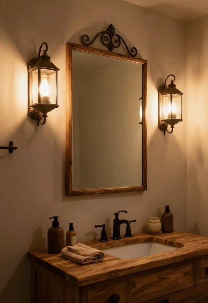 14 Western Bathroom Decor Ideas With Rustic Flair - 7. Rustic Lighting Fixtures 1