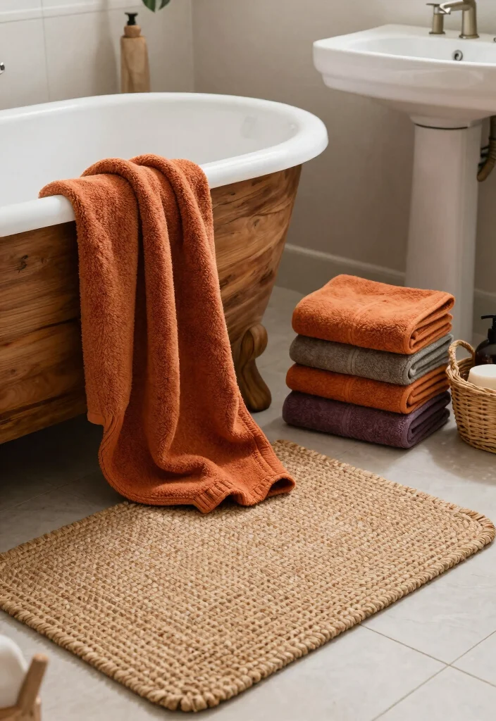 15 Autumn Bathroom Decor Ideas With Warm Seasonal Vibes - 1. Cozy Textiles for Warmth 1
