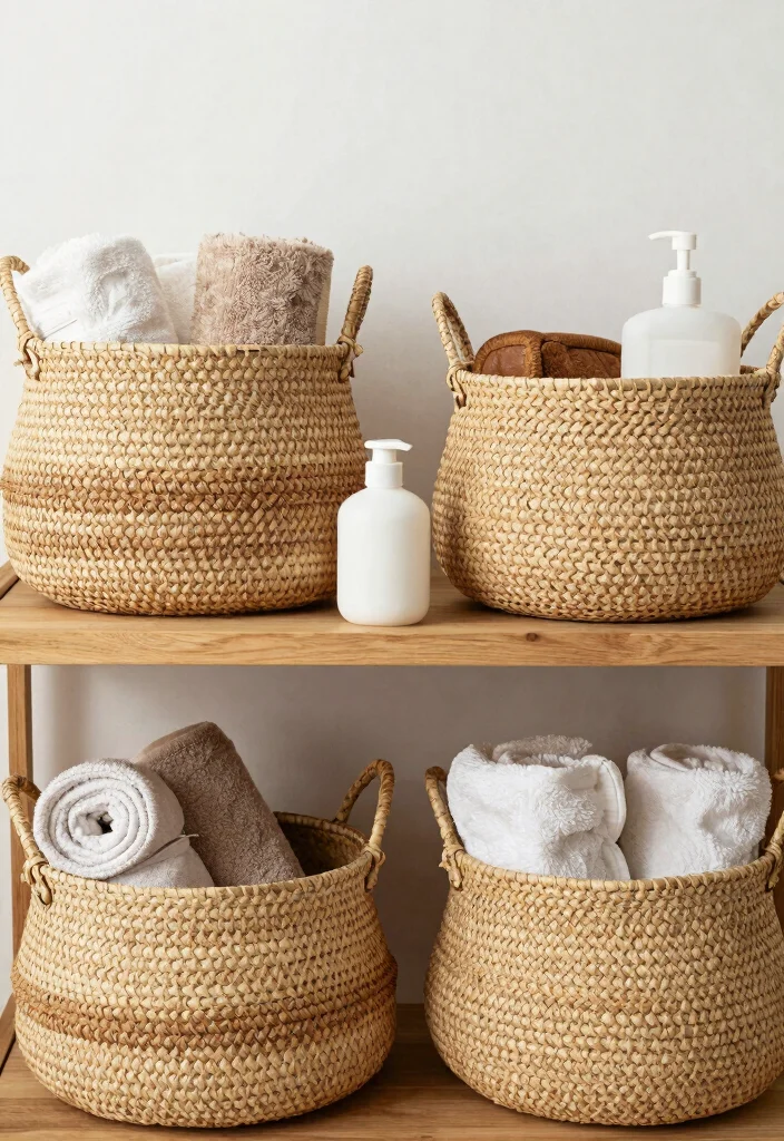 15 Autumn Bathroom Decor Ideas With Warm Seasonal Vibes - 12. Woven Baskets for Storage 1