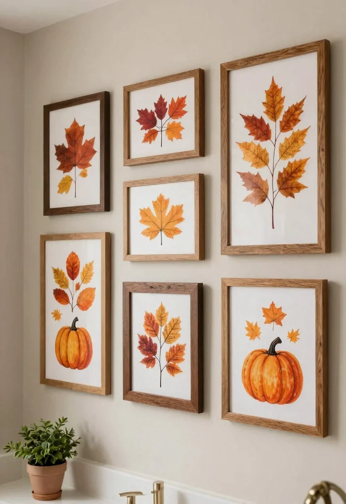 15 Autumn Bathroom Decor Ideas With Warm Seasonal Vibes - 2. Autumn-Inspired Wall Art 1