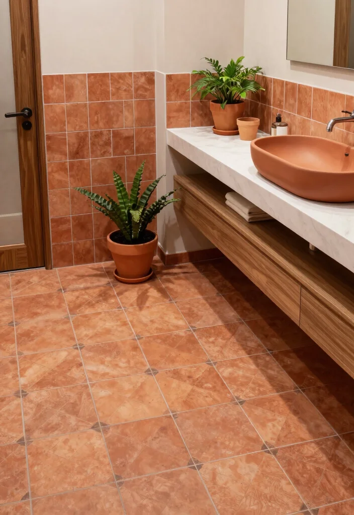 15 Bathroom Earth Tone Ideas With Cozy Balance - 2. Terracotta Accents 1