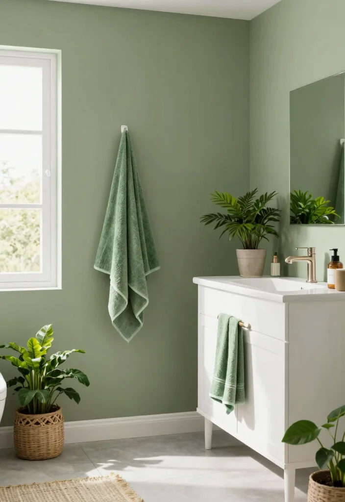 15 Bathroom Earth Tone Ideas With Cozy Balance - 3. Earthy Green Decor 1