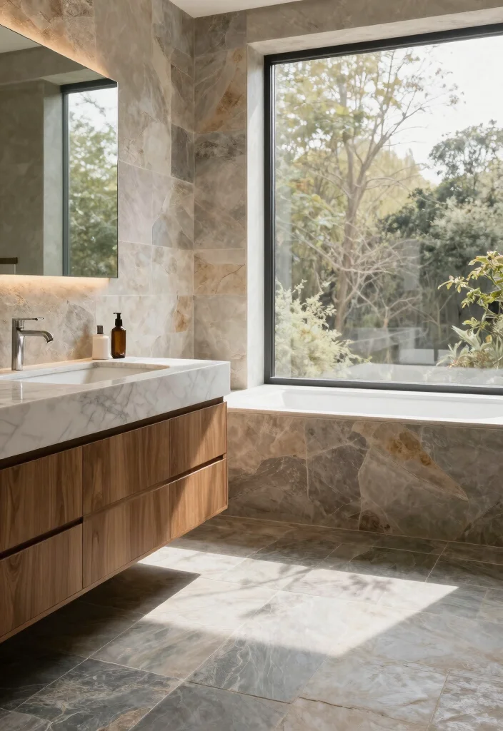 15 Bathroom Earth Tone Ideas With Cozy Balance - 6. Natural Stone Elements 1