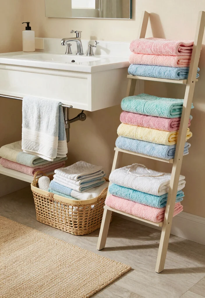 15 Bathroom Vanity Decor Ideas For A Finished Look - 1. Layered Textures with Towels 1