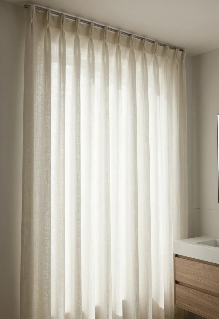 15 Bathroom Vanity Decor Ideas For A Finished Look - 14. Ceiling-to-Floor Curtains 1