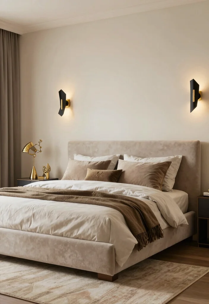 15 Bedroom Sconces Above Bed Ideas for Soft Ambient Lighting - 11. Black and Gold Glam Sconces 1