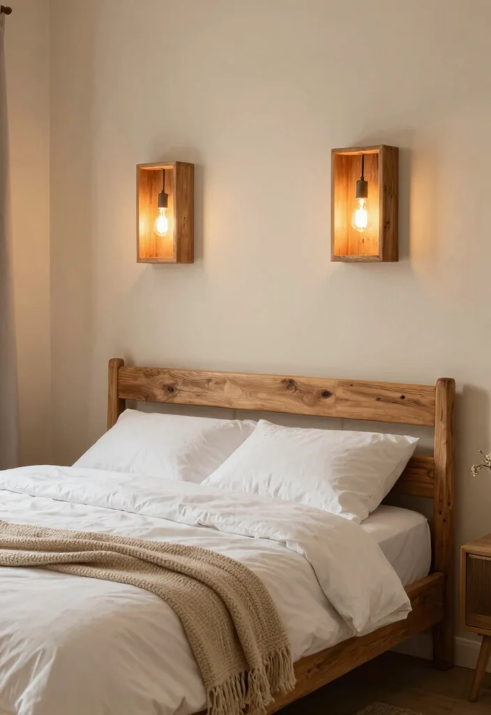 15 Bedroom Sconces Above Bed Ideas for Soft Ambient Lighting - 2. Rustic Wooden Sconces 1