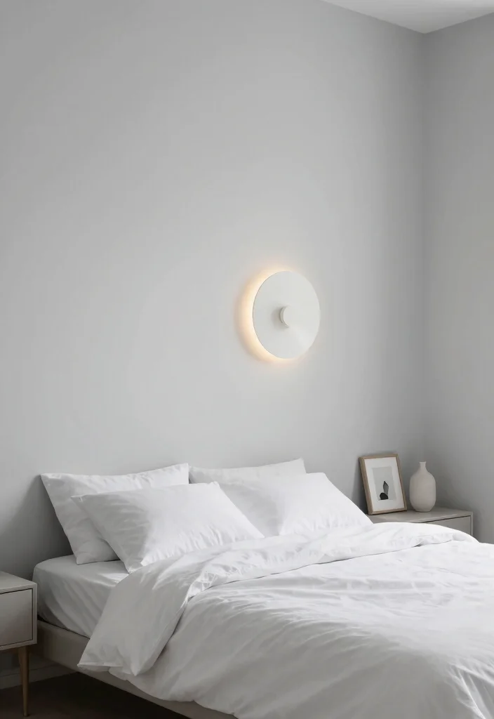 15 Bedroom Sconces Above Bed Ideas for Soft Ambient Lighting - 7. Minimalist Disc Sconces 1