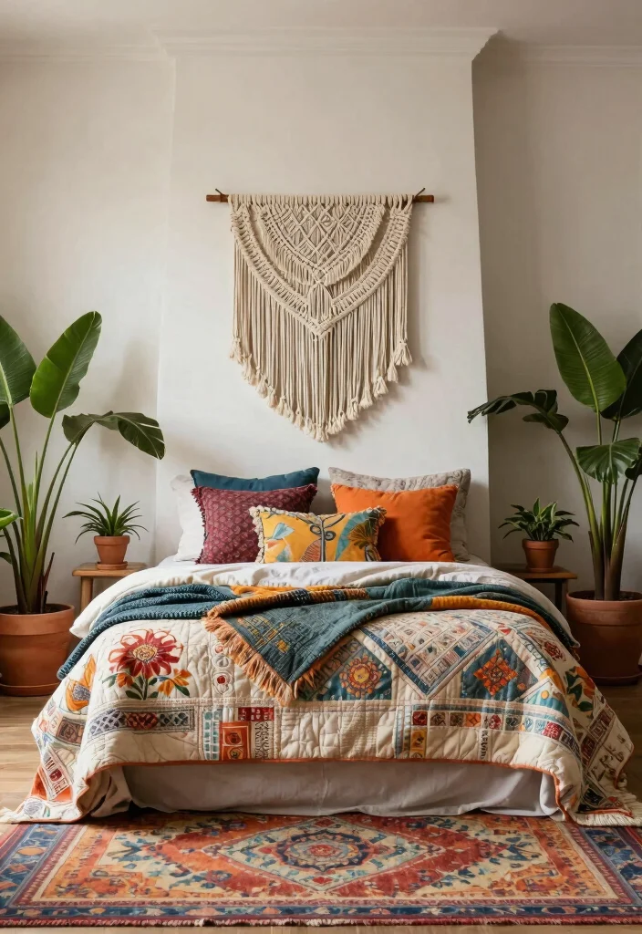 15 Bedroom With Chimney Wall Ideas: Cozy Architectural Charm - 3. Layered Textures for a Bohemian Vibe 1