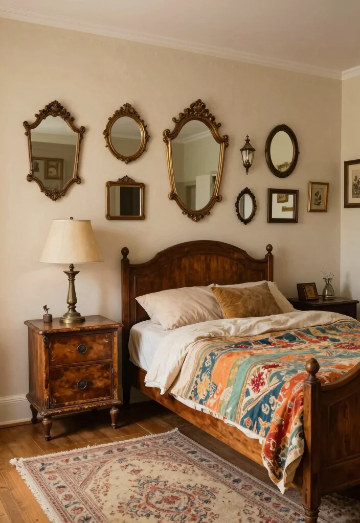 15 Bedroom With Chimney Wall Ideas: Cozy Architectural Charm - 4. Add a Touch of Vintage with Antique Decor 1