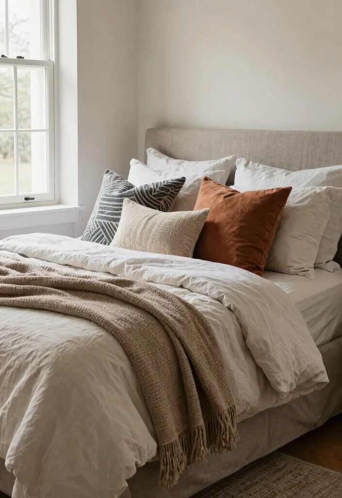 15 Bedroom With Chimney Wall Ideas: Cozy Architectural Charm - 9. Layered Bedding for Ultimate Comfort 1