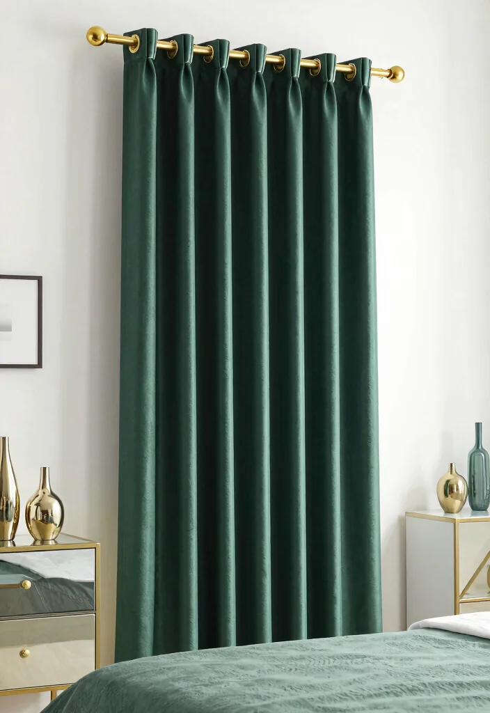 15 Dark Green Curtains Bedroom Ideas for a Cozy, Dramatic Touch - 12. Adding Metallic Accents 1