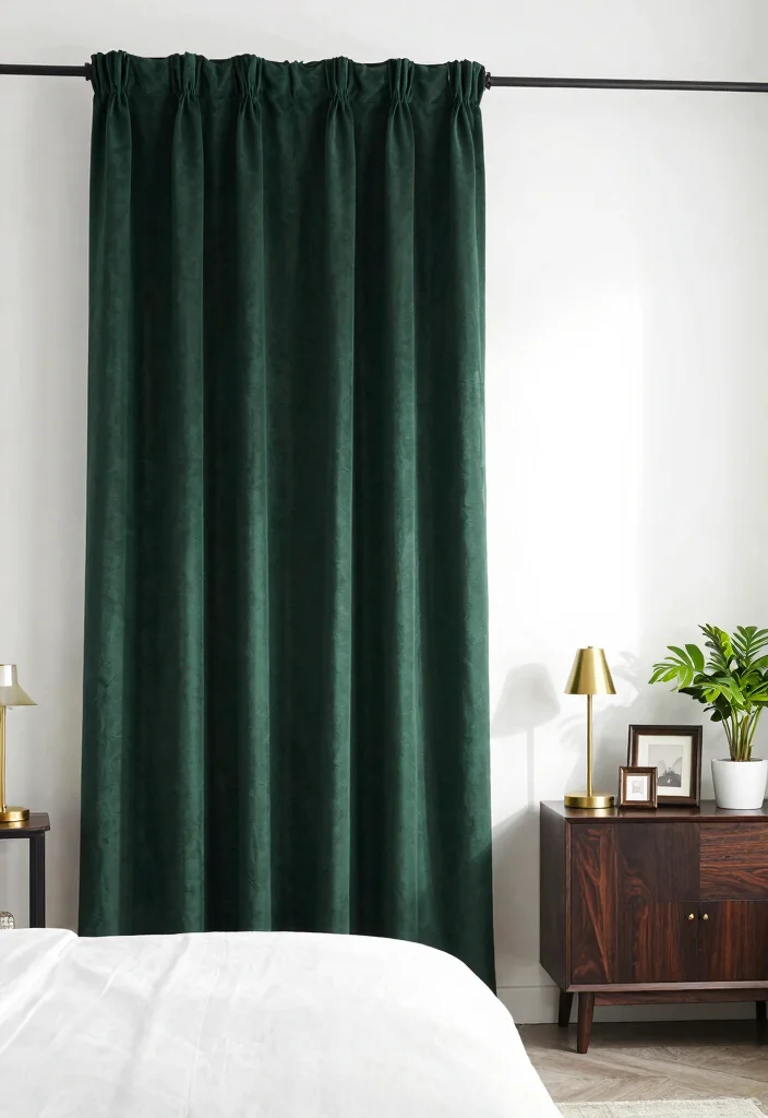 15 Dark Green Curtains Bedroom Ideas for a Cozy, Dramatic Touch - 2. Dramatic Color Contrasts 1