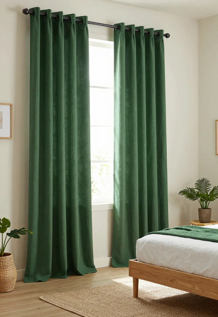 15 Dark Green Curtains Bedroom Ideas for a Cozy, Dramatic Touch - 3. Eco-Friendly Fabrics for Sustainable Living 1