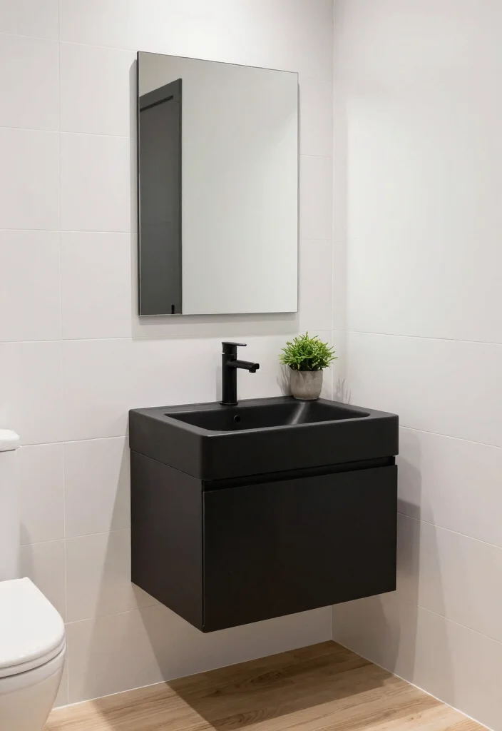 15 Floating Sink Bathroom Ideas For Small Spaces - 3. Sleek Black Floating Sink 1