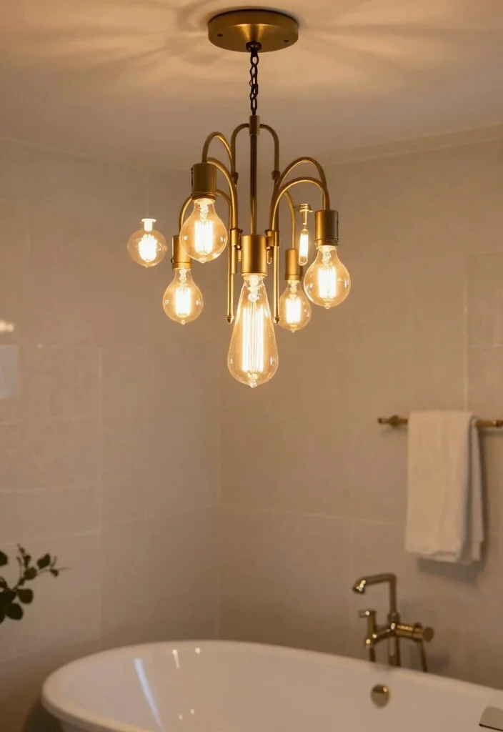 15 Funky Bathroom Ideas With Bold Personality - 11. Statement Lighting 1