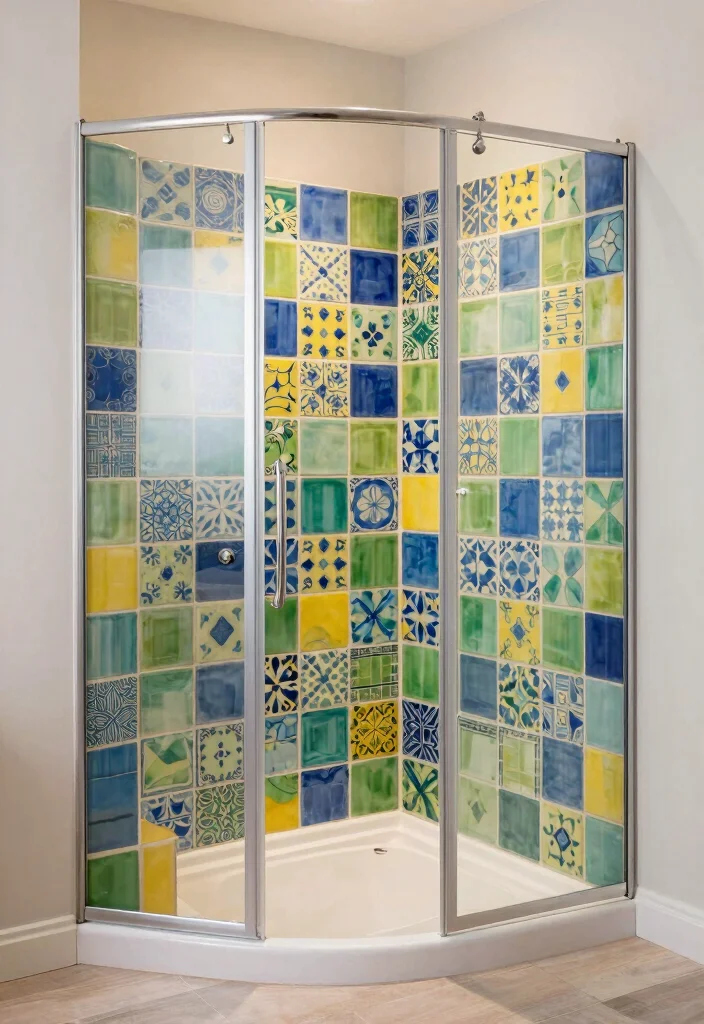 15 Funky Bathroom Ideas With Bold Personality - 12. Whimsical Shower Tiles 1