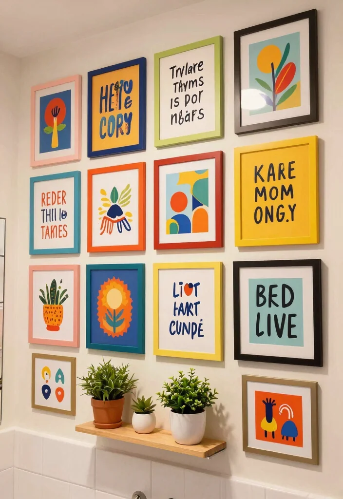 15 Funky Bathroom Ideas With Bold Personality - 4. Playful Wall Art 1