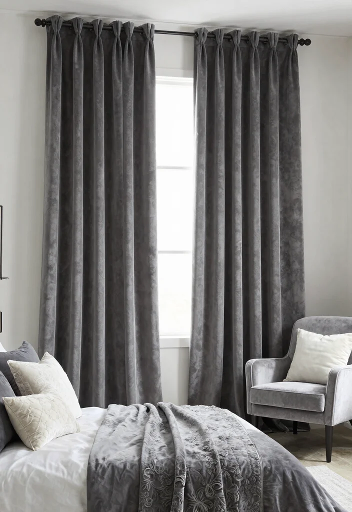 15 Gray Curtains Bedroom Ideas for a Neutral, Elegant Style - 2. Luxe Velvet Gray Curtains for a Touch of Glam 1