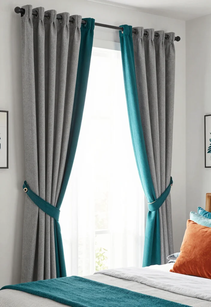 15 Gray Curtains Bedroom Ideas for a Neutral, Elegant Style - 6. Gray Curtains with Bold Tiebacks for Contrast 1