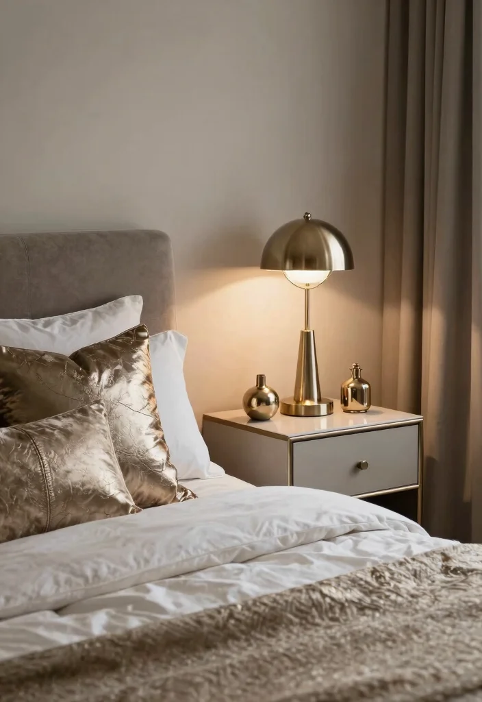 15 Low Light Bedroom Ideas for a Moody, Relaxing Ambience - 9. Add a Touch of Glam with Metallics 1