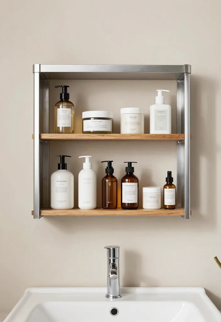 15 Shelf Above Bathroom Sink Ideas For Extra Storage - 12. Open Shelf with Metal Accents 1