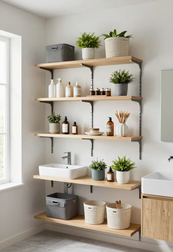 15 Shelf Above Bathroom Sink Ideas For Extra Storage - 13. Open-Concept Shelving System 1