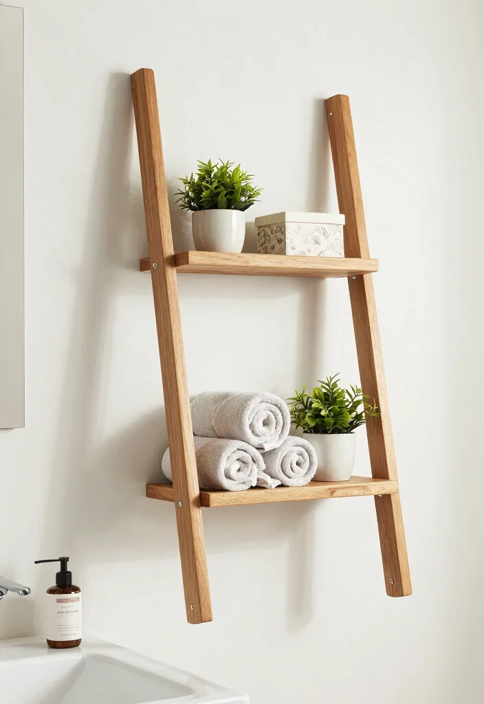 15 Shelf Above Bathroom Sink Ideas For Extra Storage - 3. Ladder Shelf for Vertical Storage 1