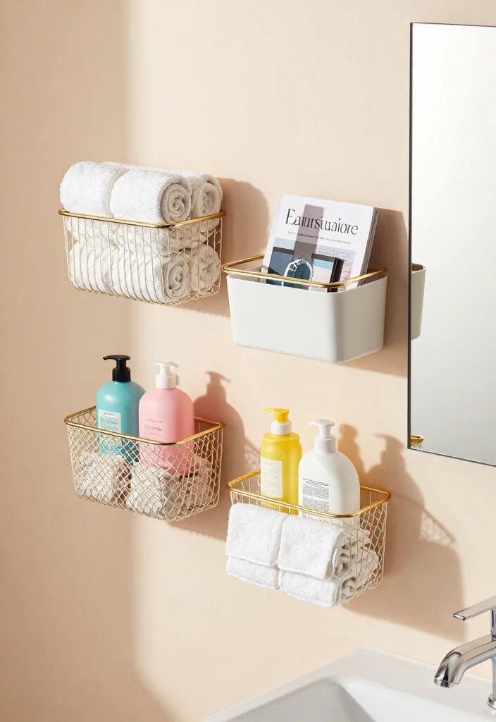 15 Shelf Above Bathroom Sink Ideas For Extra Storage - 7. Decorative Wall-Mounted Baskets 1