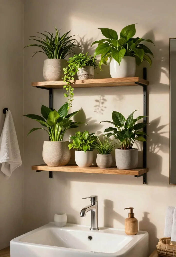 15 Shelf Above Bathroom Sink Ideas For Extra Storage - 8. Vertical Plant Shelf 1