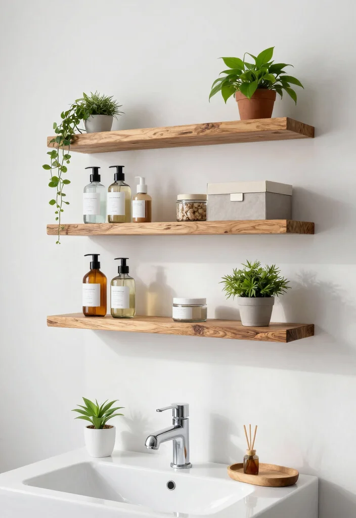 15 Small Bathroom Countertop Ideas That Maximize Space - 1. Floating Shelves for a Minimalist Look 1