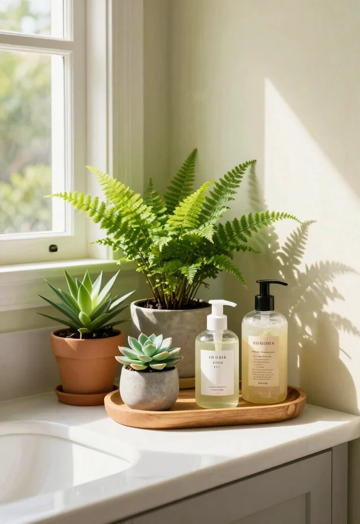 15 Small Bathroom Countertop Ideas That Maximize Space - 11. Incorporate Greenery 1