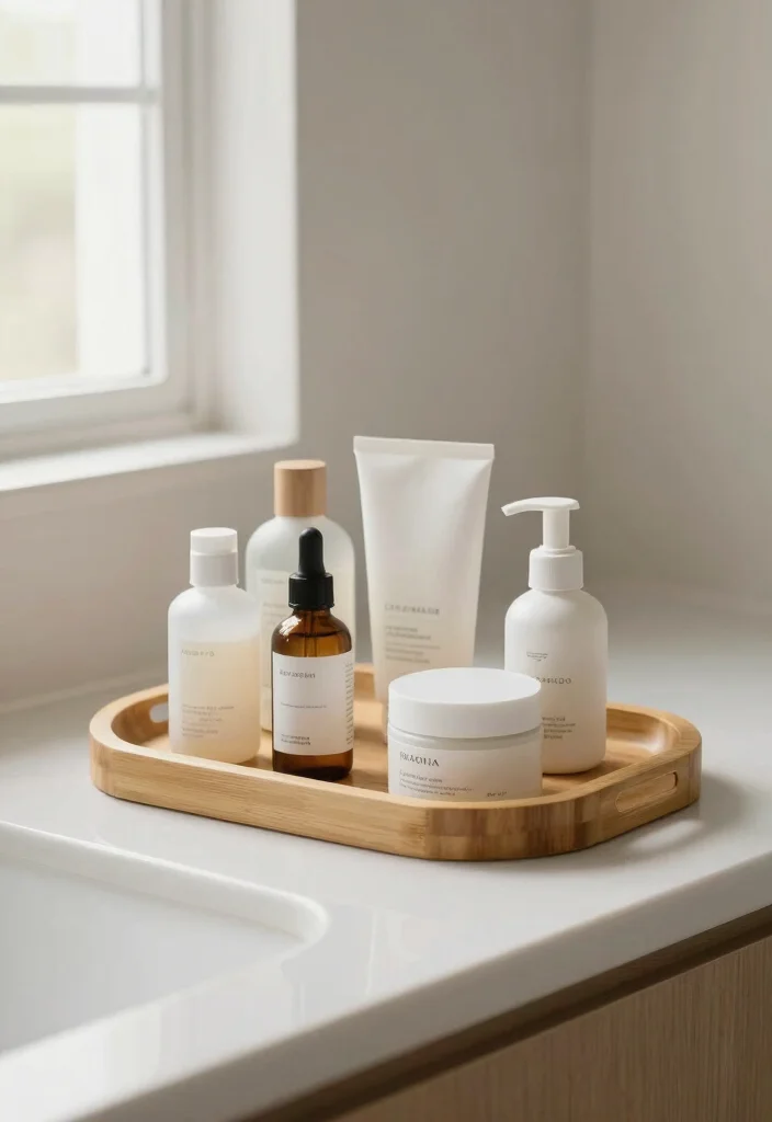 15 Small Bathroom Countertop Ideas That Maximize Space - 12. Decorative Trays for a Cohesive Look 1