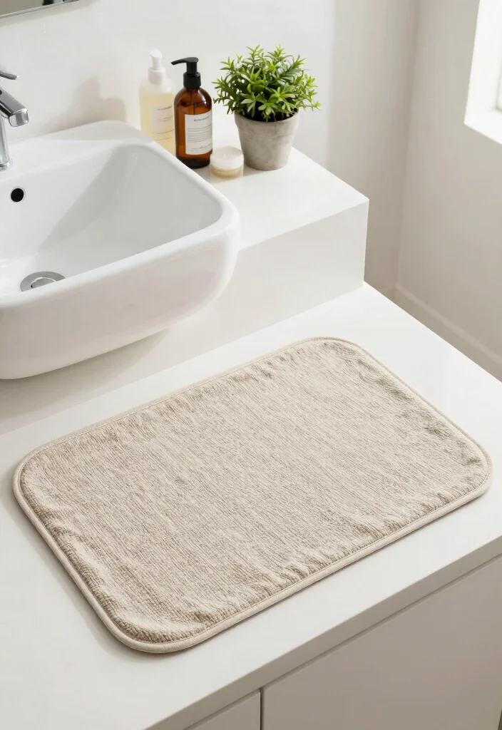 15 Small Bathroom Countertop Ideas That Maximize Space - 13. Stylish Bathroom Mats and Rugs 1
