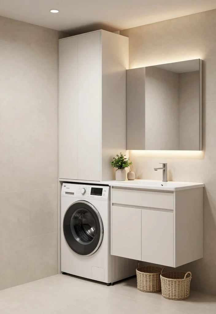 15 Small Bathroom Ideas With A Washing Machine Built In - 1. Concealed Cabinetry for a Sleek Look 1