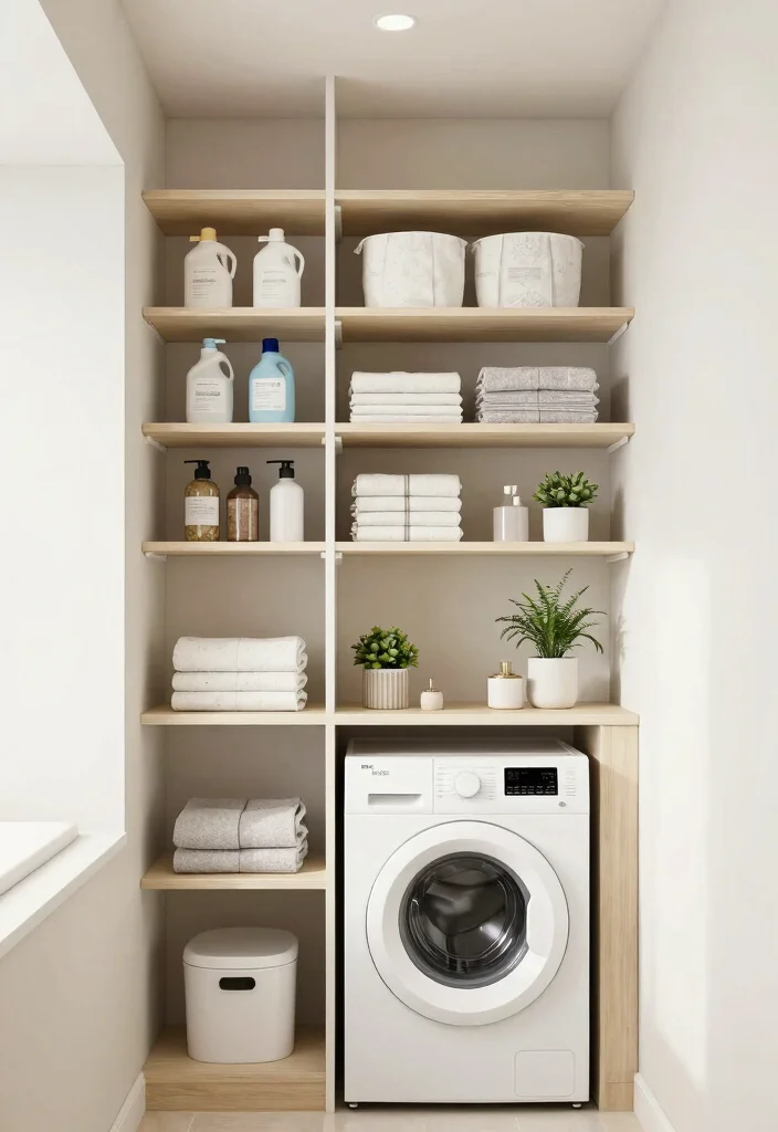 15 Small Bathroom Ideas With A Washing Machine Built In - 10. Utilizing Vertical Space for Storage 1