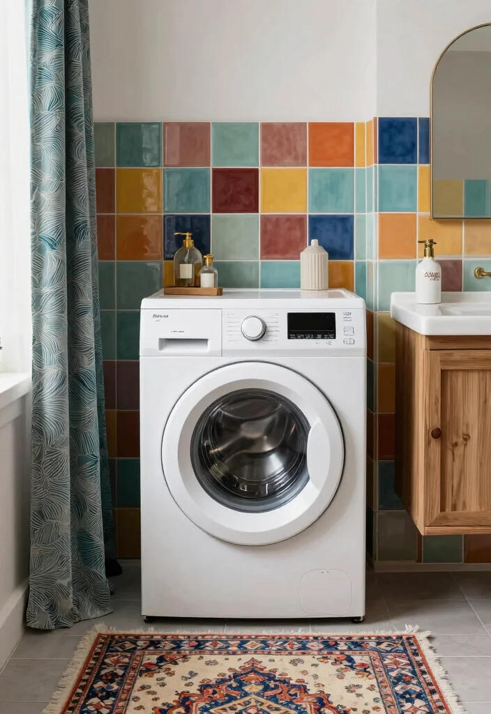 15 Small Bathroom Ideas With A Washing Machine Built In - 13. Color and Texture for Visual Interest 1