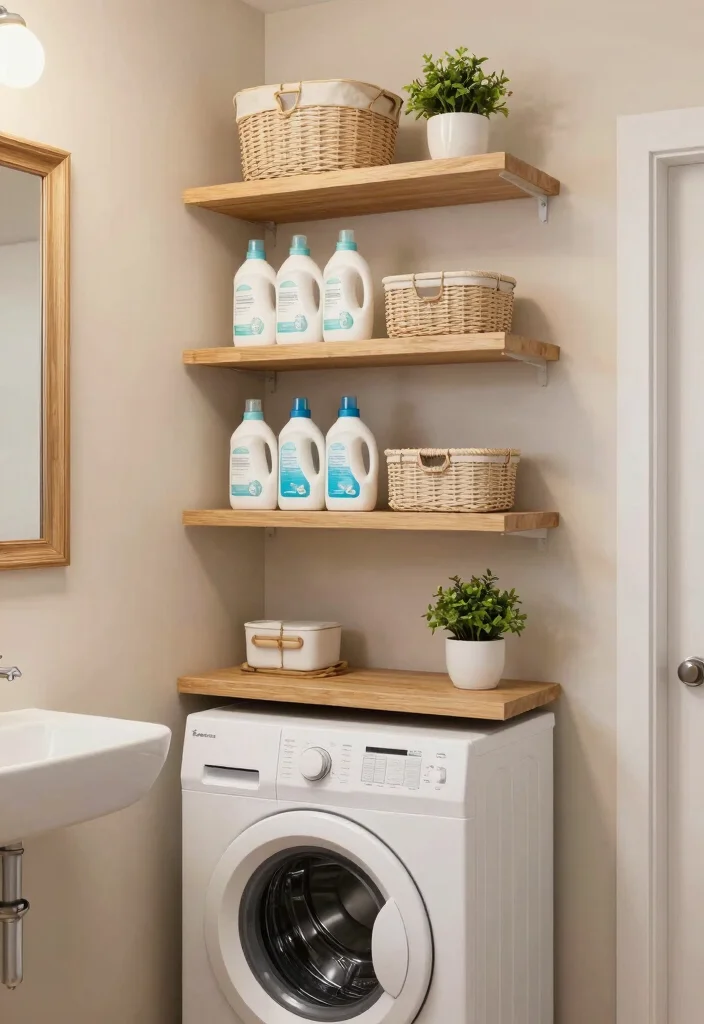 15 Small Bathroom Ideas With A Washing Machine Built In - 2. Floating Shelves for Stylish Storage 1