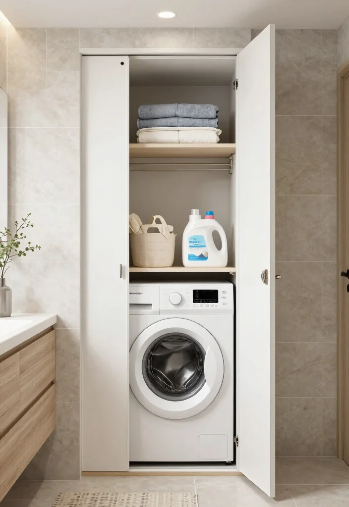 15 Small Bathroom Ideas With A Washing Machine Built In - 6. Hidden Laundry in a Closet 1