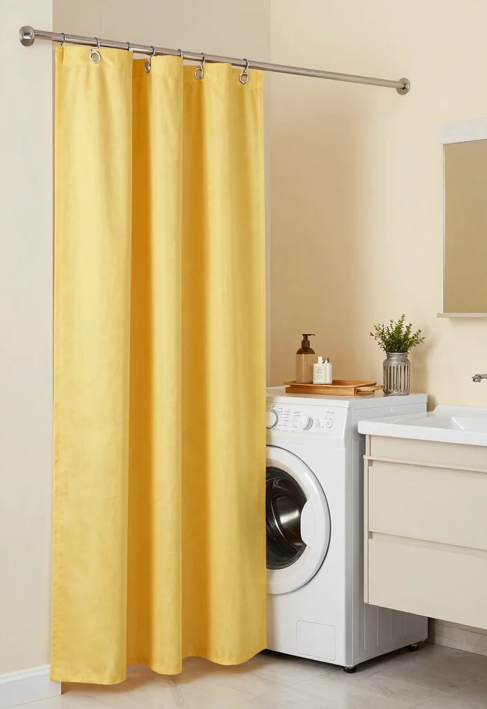 15 Small Bathroom Ideas With A Washing Machine Built In - 8. Using a Curtain for Concealment 1