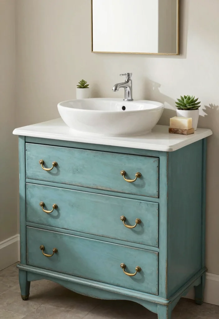 15 Upcycled Bathroom Vanity Ideas With Creative Charm - 1. Vintage Dresser Vanity 1