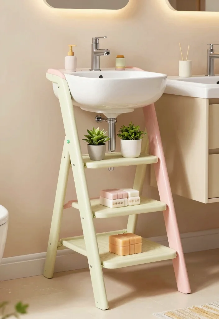 15 Upcycled Bathroom Vanity Ideas With Creative Charm - 10. Tiered Stepladder Vanity 1