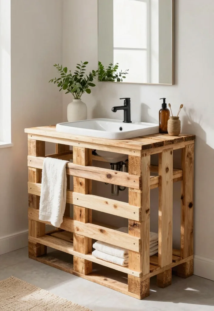 15 Upcycled Bathroom Vanity Ideas With Creative Charm - 13. Pallet Wood Vanity 1