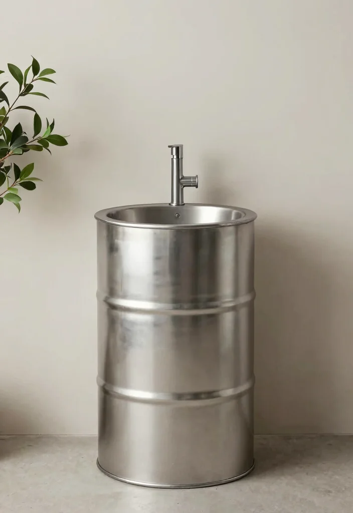 15 Upcycled Bathroom Vanity Ideas With Creative Charm - 15. Metal Drum Vanity 1